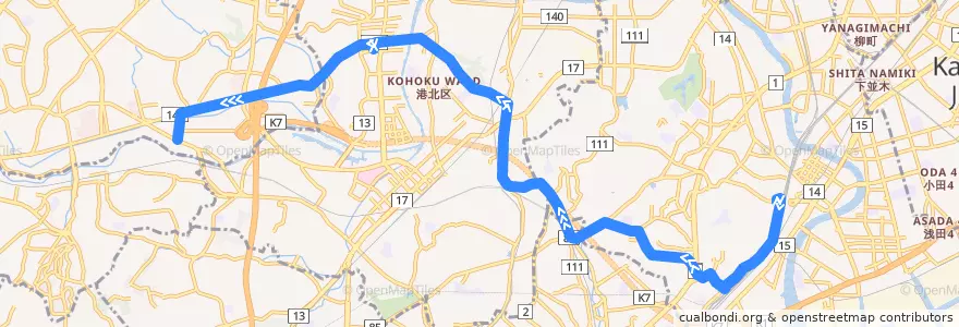 Mapa del recorrido 41系統 鶴見駅西口→川向町折返場 de la línea  en 横浜市.