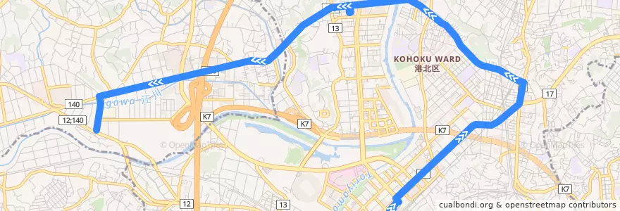 Mapa del recorrido 41系統 新横浜駅前→川向町折返場 de la línea  en 요코하마시.
