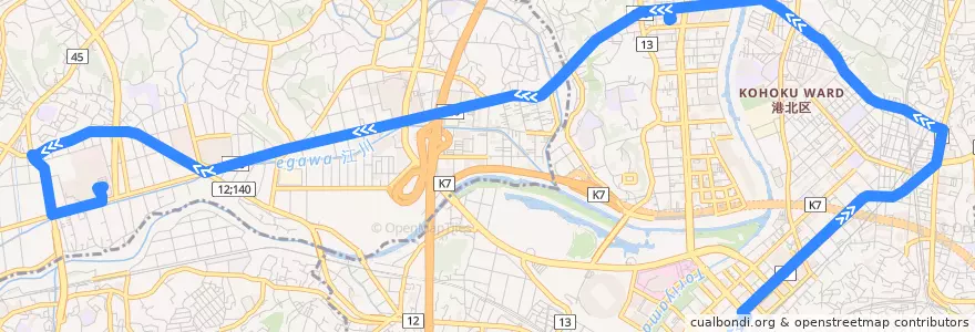 Mapa del recorrido 41系統 新横浜駅前→ららぽーと横浜 de la línea  en 横浜市.