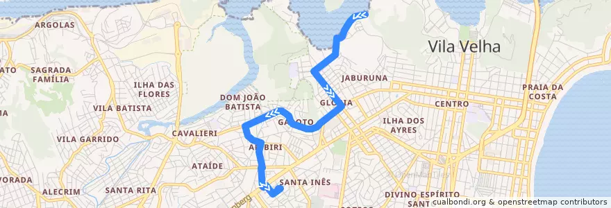 Mapa del recorrido 607 Glória / Terminal Ibes de la línea  en Vila Velha.
