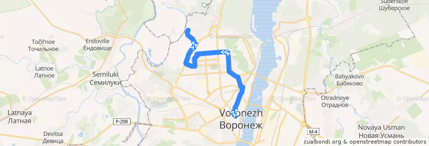 Mapa del recorrido Автобус №49М: ВГУ - Площадь Советов de la línea  en городской округ Воронеж.