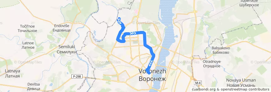 Mapa del recorrido Автобус №49М: Площадь Советов - ВГУ de la línea  en городской округ Воронеж.
