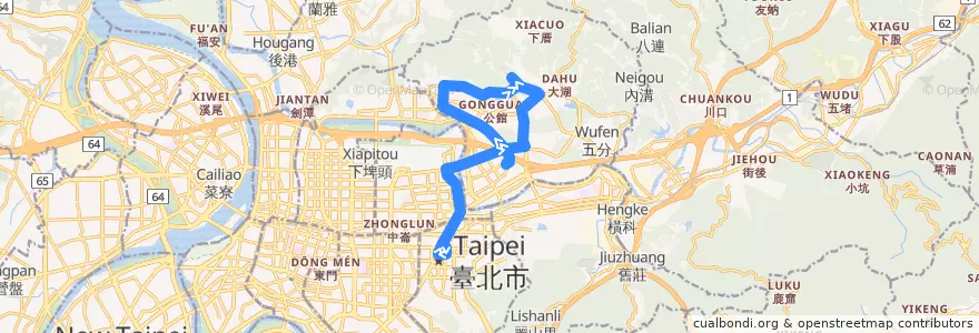 Mapa del recorrido 臺北市 藍27 (BL27) 內湖行政中心-捷運市政府站 不經三總 (返程) de la línea  en Taipei.