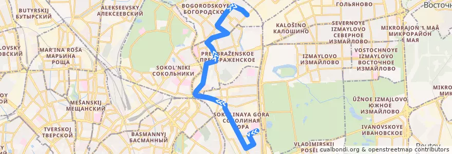 Mapa del recorrido Автобус 86: Больница Соколиной Горы => Метро "Бульвар Рокоссовского" de la línea  en Eastern Administrative Okrug.