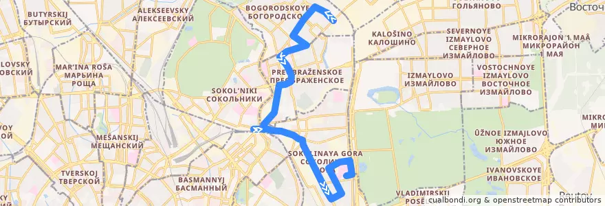 Mapa del recorrido Автобус 86: Метро "Бульвар Рокоссовского" => Больница Соколиной Горы de la línea  en Восточный административный округ.