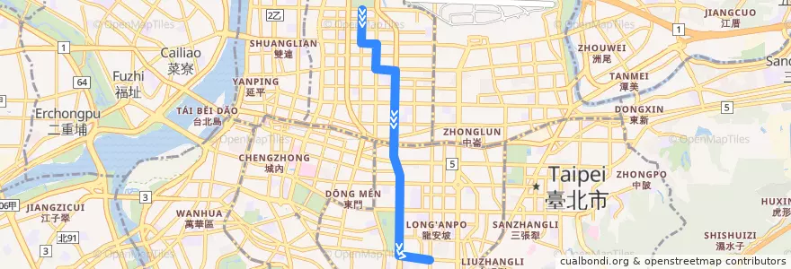 Mapa del recorrido 臺北市 紅57 捷運行天宮站-捷運科技大樓站 (往程) de la línea  en Taipei.