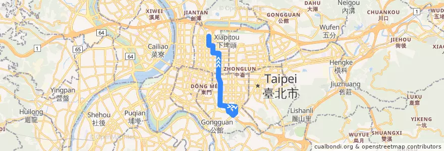 Mapa del recorrido 臺北市 紅57 捷運行天宮站-捷運科技大樓站 (返程) de la línea  en Taipei.