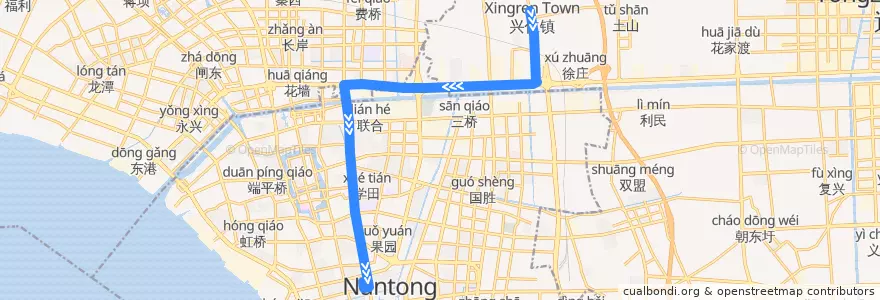 Mapa del recorrido 11路: 兴仁 => 市行政中心 de la línea  en 南通市.