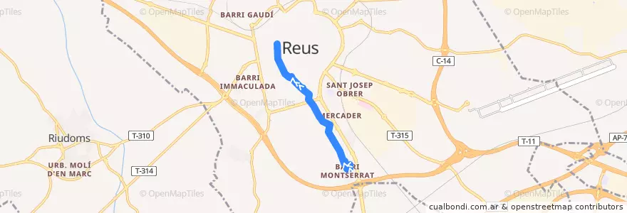 Mapa del recorrido L11 Barri Montserrat - Oques/Llibertat de la línea  en Reus.