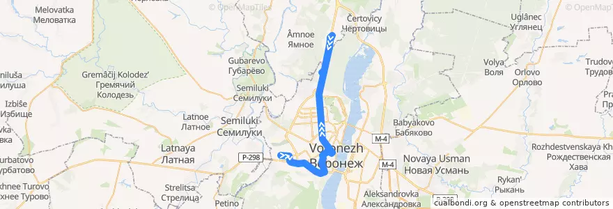 Mapa del recorrido Автобус №80: Перхоровича - Студ. городок de la línea  en городской округ Воронеж.