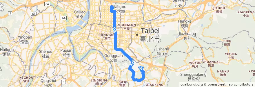 Mapa del recorrido 臺北市 298 萬芳社區-行天宮 (往程) de la línea  en Taipei.
