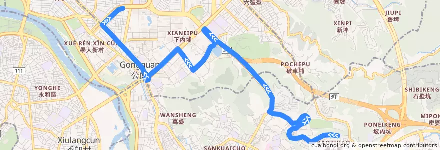 Mapa del recorrido 臺北市 綠11 萬芳社區-台電大樓 (往程) de la línea  en Taipei.