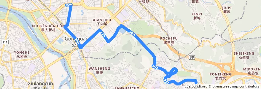 Mapa del recorrido 臺北市 綠11 萬芳社區-台電大樓 (返程) de la línea  en تایپه.