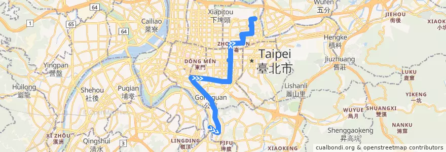 Mapa del recorrido 臺北市 278區 景美捷運站-民生社區 (往程) de la línea  en Taipei.