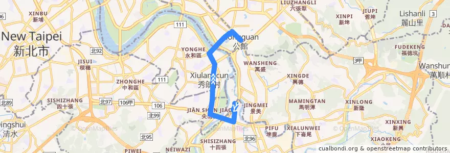 Mapa del recorrido 臺北市 254區 大鵬新村-捷運公館站 (往程) de la línea  en 新北市.