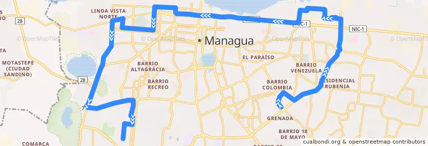 Mapa del recorrido Ruta 123: Mercado Roberto Huembes -> San Judas de la línea  en Managua (Municipio).