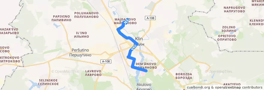 Mapa del recorrido Автобус 6: Майданово - Больничный комплекс de la línea  en городской округ Клин.