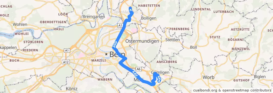 Mapa del recorrido Bus 40: Gümligen, Sonnenfeld => Ittigen, Kappelisacker de la línea  en Verwaltungsregion Bern-Mittelland.