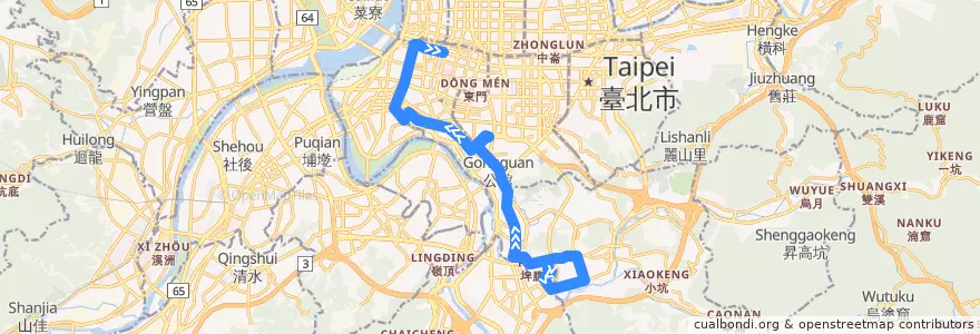 Mapa del recorrido 臺北市 671 景美女中-台北車站 (往程) de la línea  en Taipéi.