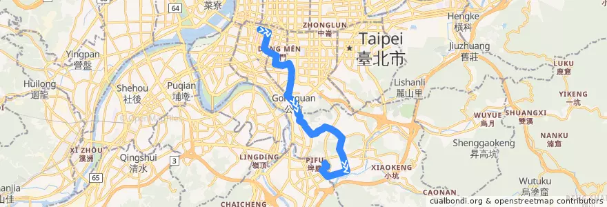 Mapa del recorrido 臺北市 671 景美女中-台北車站 (返程) de la línea  en تايبيه.