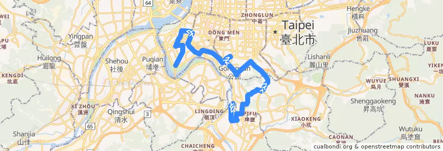 Mapa del recorrido 臺北市 673 大鵬新村-東園 (往程) de la línea  en Taipei.
