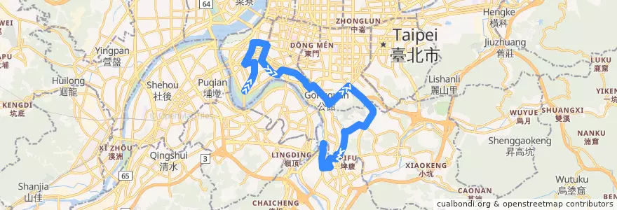 Mapa del recorrido 臺北市 673 大鵬新村-東園 (返程) de la línea  en Taipéi.