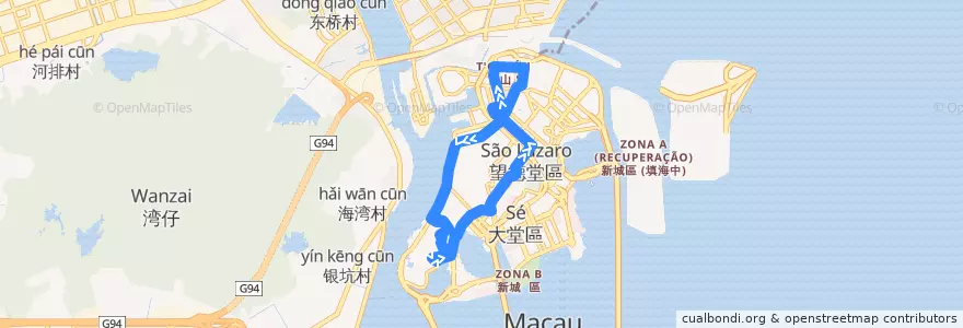 Mapa del recorrido 16 路線 Carreira n.º 16 de la línea  en 澳門 Macau.