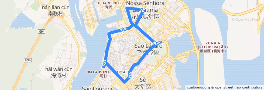 Mapa del recorrido 4 路線 Carreira n.º 4 de la línea  en Municipality of Macau.