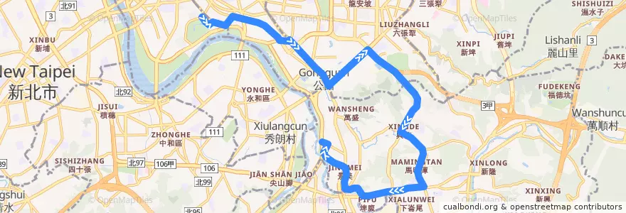 Mapa del recorrido 臺北市 棕22 景美-青年公園 (返程) de la línea  en تايبيه.