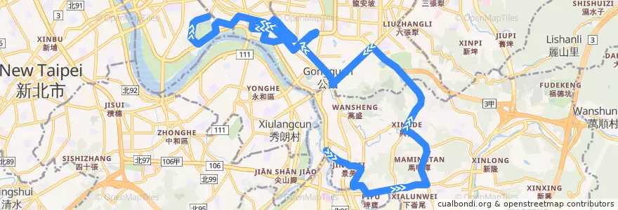 Mapa del recorrido 臺北市 棕22 景美-青年公園 繞駛紀州庵 (往程) de la línea  en 타이베이시.