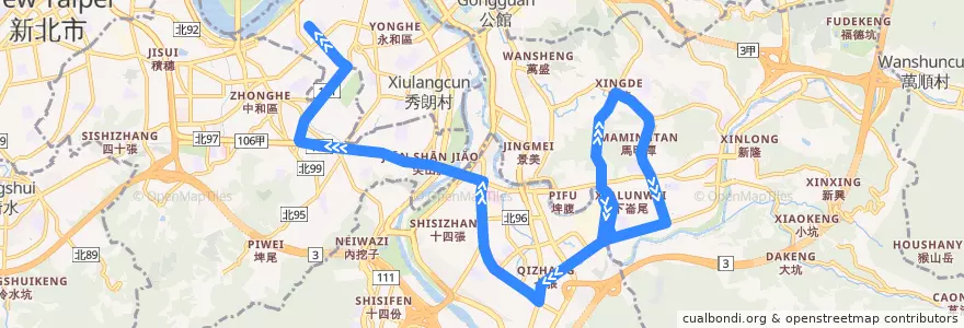 Mapa del recorrido 新北市 綠2左 景美女中-中永和 (往程) de la línea  en New Taipei.