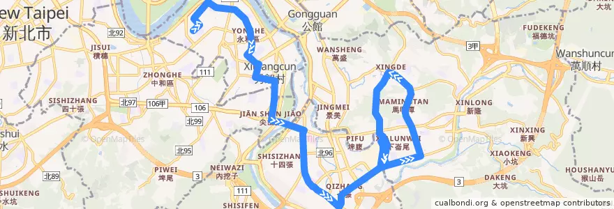 Mapa del recorrido 新北市 綠2左 景美女中-中永和 (返程) de la línea  en Nuevo Taipéi.