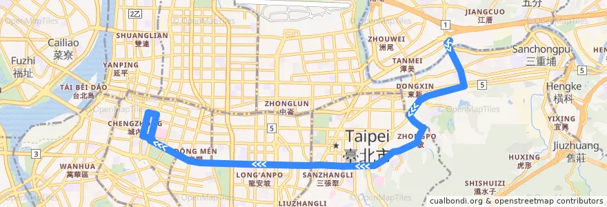 Mapa del recorrido 臺北市 信義幹線 捷運昆陽站-臺北車站 (往程) de la línea  en تایپه.