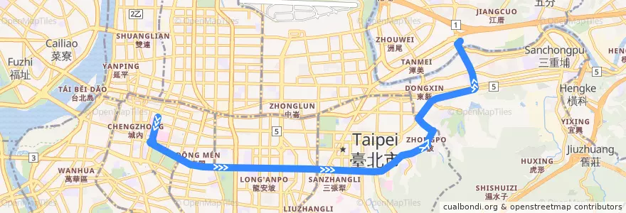 Mapa del recorrido 臺北市 信義幹線 捷運昆陽站-臺北車站 (返程) de la línea  en Taipei.