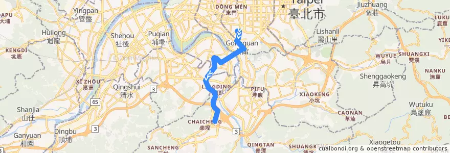 Mapa del recorrido 臺北市 208區 中和-公館 (返程) de la línea  en 新北市.