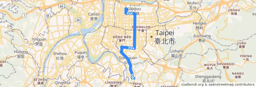 Mapa del recorrido 臺北市 復興幹線 復興北村-景美 (往復興北村) de la línea  en Taipei.