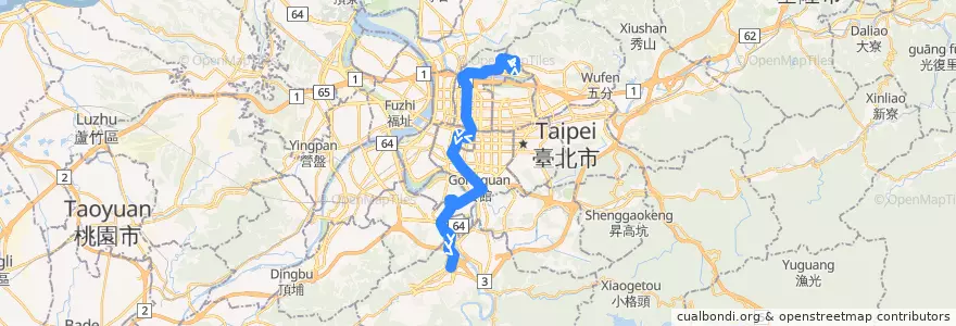 Mapa del recorrido 臺北市 208直 大直-中和 de la línea  en Новый Тайбэй.