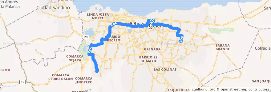 Mapa del recorrido Ruta 154: Mercado Iván Montenegro => Camilo Ortega de la línea  en Managua (Municipio).