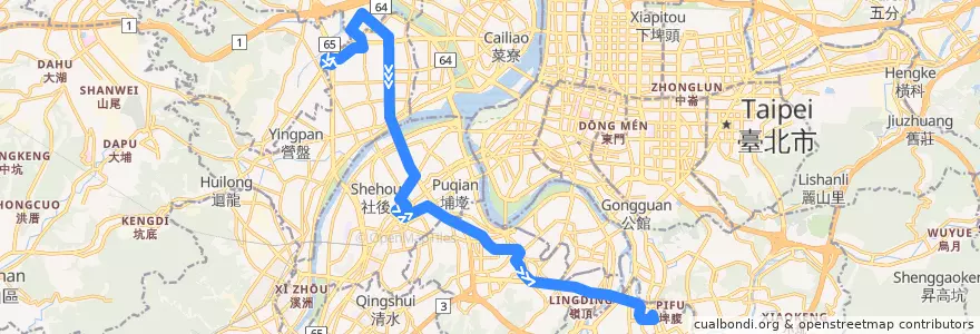 Mapa del recorrido 新北市 環狀線先導公車(982) 新莊-捷運大坪林站 (往程) de la línea  en Nuova Taipei.