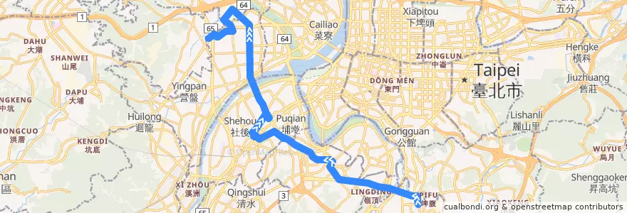 Mapa del recorrido 新北市 環狀線先導公車(982) 新莊-捷運大坪林站 (返程) de la línea  en تايبيه الجديدة.