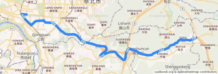 Mapa del recorrido 臺北市 949 深坑-捷運古亭站 (往程) de la línea  en تايبيه الجديدة.