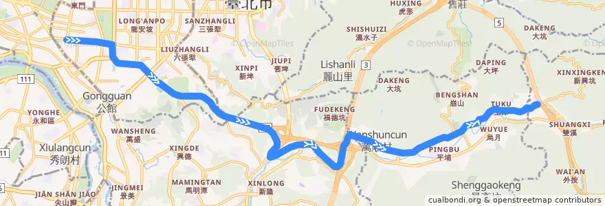 Mapa del recorrido 臺北市 949 深坑-捷運古亭站 (返程) de la línea  en Nouveau Taipei.