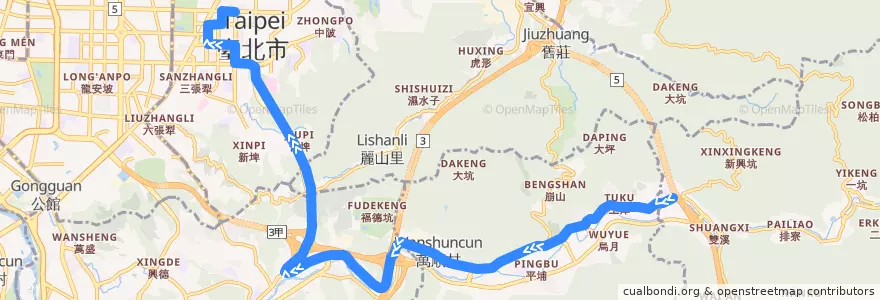 Mapa del recorrido 臺北市 912 深坑-捷運市政府 (往程) de la línea  en Nouveau Taipei.