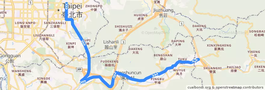 Mapa del recorrido 臺北市 912 深坑-捷運市政府 (返程) de la línea  en Nuova Taipei.