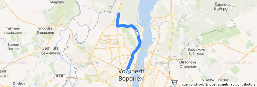 Mapa del recorrido Автобус №44Н: ВГУ - Областная больница de la línea  en городской округ Воронеж.