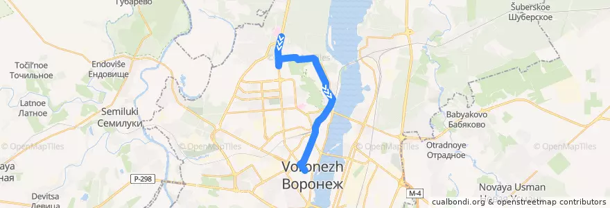 Mapa del recorrido Автобус №44Н: Областная больница - ВГУ de la línea  en городской округ Воронеж.