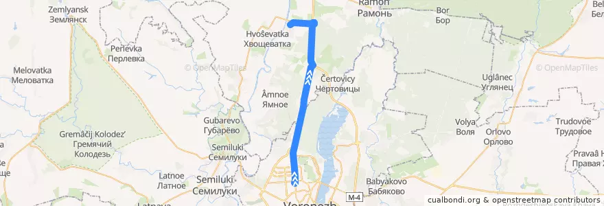 Mapa del recorrido Автобус №110: Воронеж - Новое Животинное de la línea  en Воронежская область.