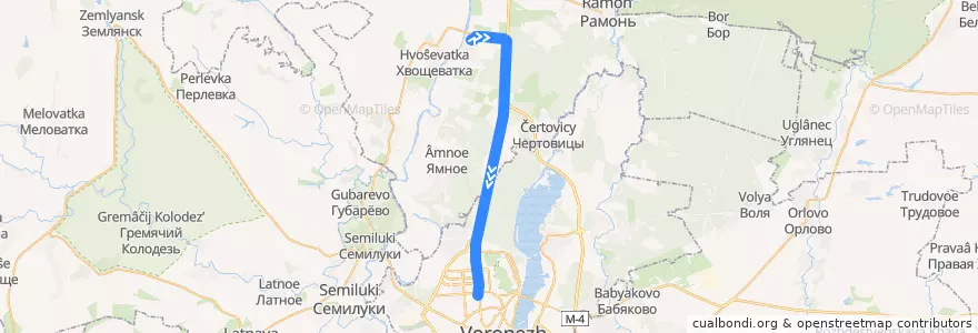Mapa del recorrido Автобус №110: Новое Животинное - Воронеж de la línea  en Oblast Voronezj.