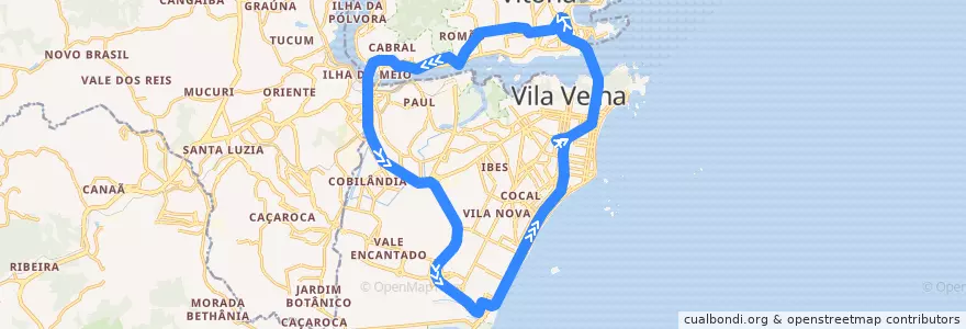 Mapa del recorrido 558 Terminal Vila Velha/Vitória de la línea  en Microrregião Vitória.