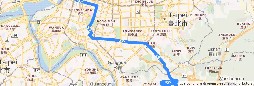 Mapa del recorrido 臺北市 和平幹線 萬芳社區-衡陽路 (返程) de la línea  en 台北市.